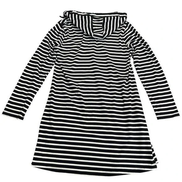 Coolibar Catalina Hoodie Cover-Up Dress Pockets Black White Stripe UPF 50 Size L - Picture 5 of 9